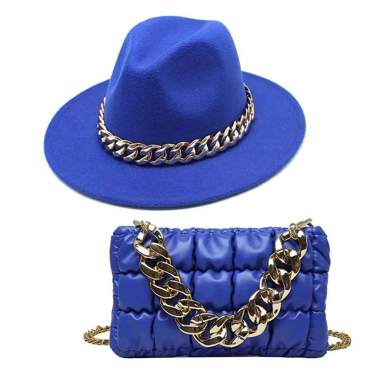 Chapéu Feminino Fedora Corrente Acessório bolsa brinde