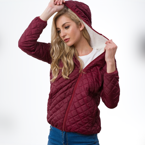 Jaqueta Puffer com Capuz Feminina - Vinho - Store SGT